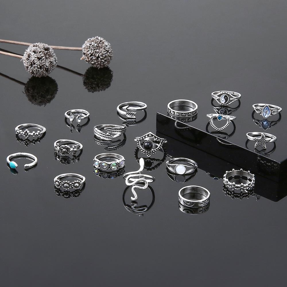 Opal Schwarzer Edelstein Seestern & Schlange Ring Set - 18-teilige Punk Mode Kollektion