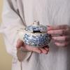 Beige Blue and White Ru Kiln Travel Tea Set Portable Express Cup One Pot Three Cups Set Company Gift Outdoor