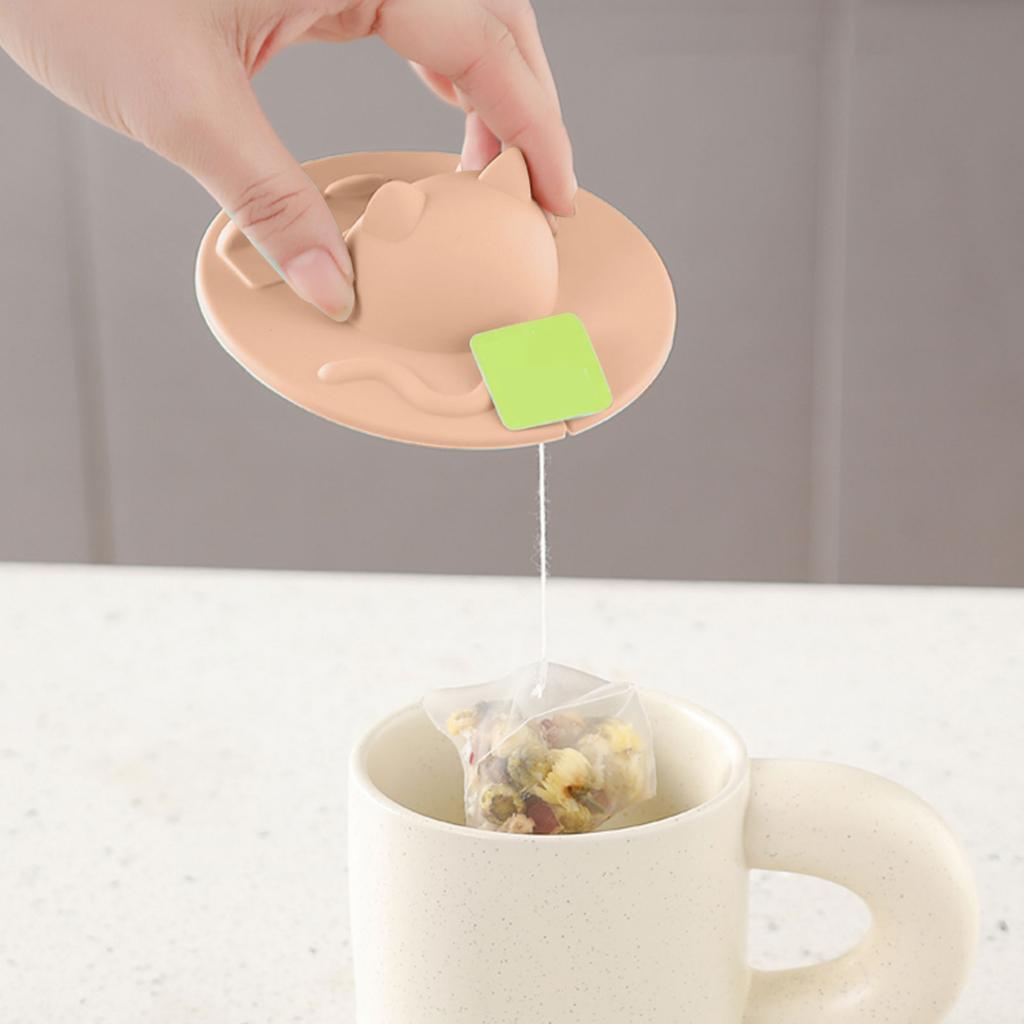 Cute Silicone Cat Shaped Cup Lid Airtight Seal Dustproof Camping Mugs Covers Heat-Resistant for Coffee Milk Tea Reusable Contain