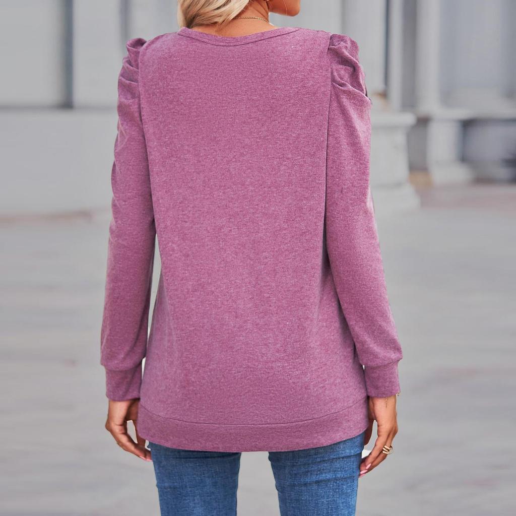 Women's Casual Fashion Loose Tops Puff Sleeves Round Neck Long Sleeve Tops
