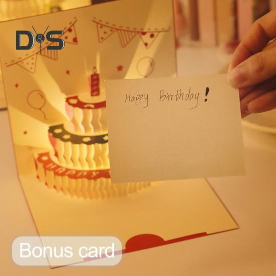 3D Urodzinowa Karta Pop-Up Karta Powitalna z Muzycznymi Światłami Wesoła Karta Urodzinowa z Tortem dla Kobiet Mężczyzn Dzieci Przyjaciół