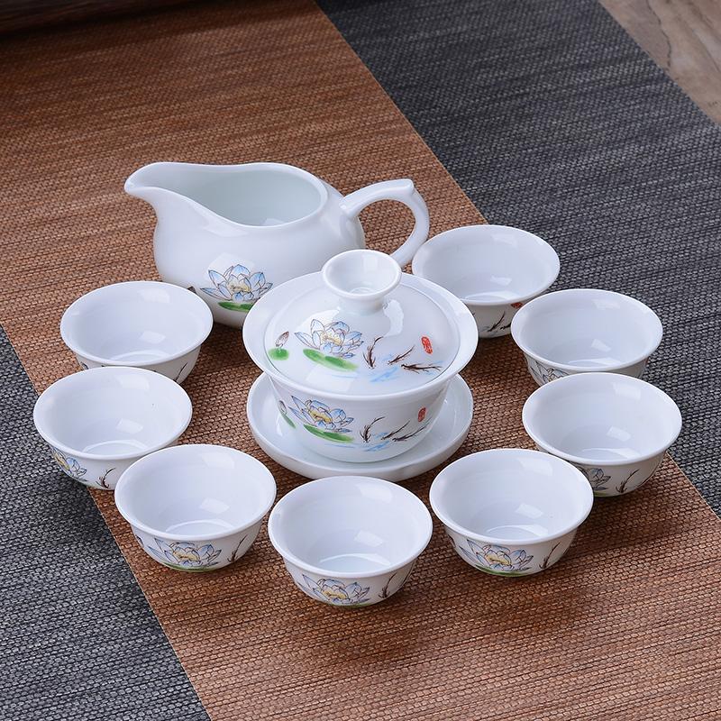 Tea Set Green Ceramic Home Brewing Tea Kung Fu Bowl Set of Simple Office Parlor Tea Cups