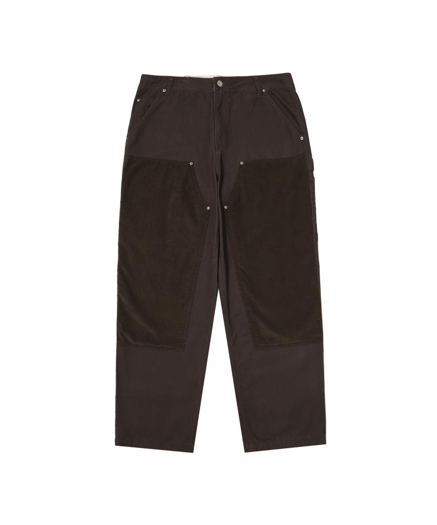 Syupeodeulai Corduroy Mix Straight Carpenter Pants Brown
