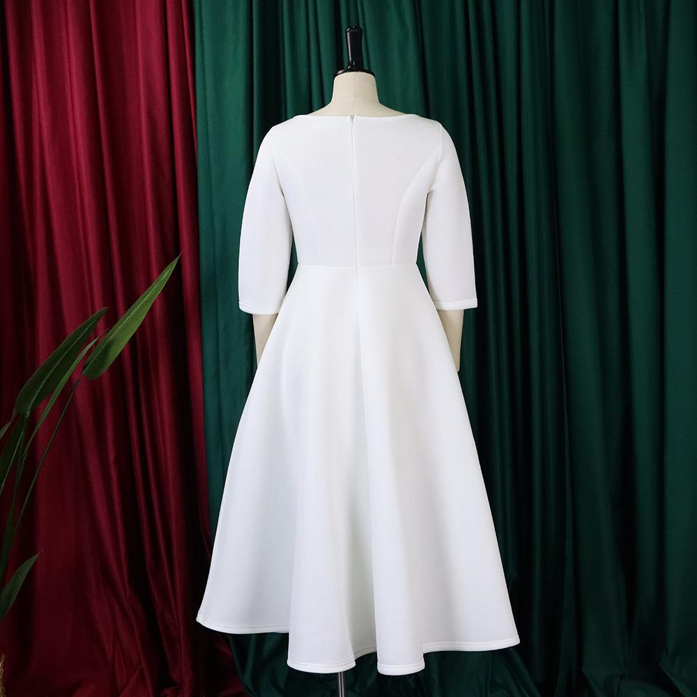 Plus Size Spring and Summer Women's Dress Solid Color Swing Skirt Temperament Evening Dresses Dresses