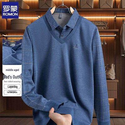 Men's Faux Layered Long Sleeve Pullover Sweater T-Shirt