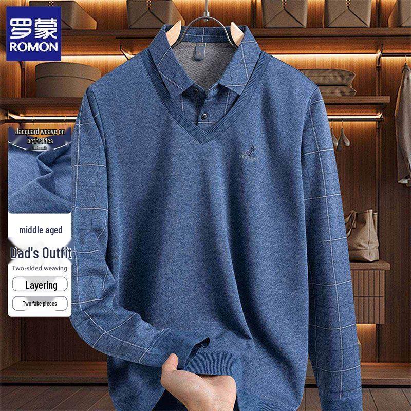 Romon Men's Faux Layered Long Sleeve Pullover Sweater T-Shirt