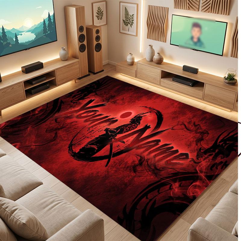 Dragon Theme Crystal Velvet Floor Rug Personalized Custom Name Text Warm Carpet Home Decoration