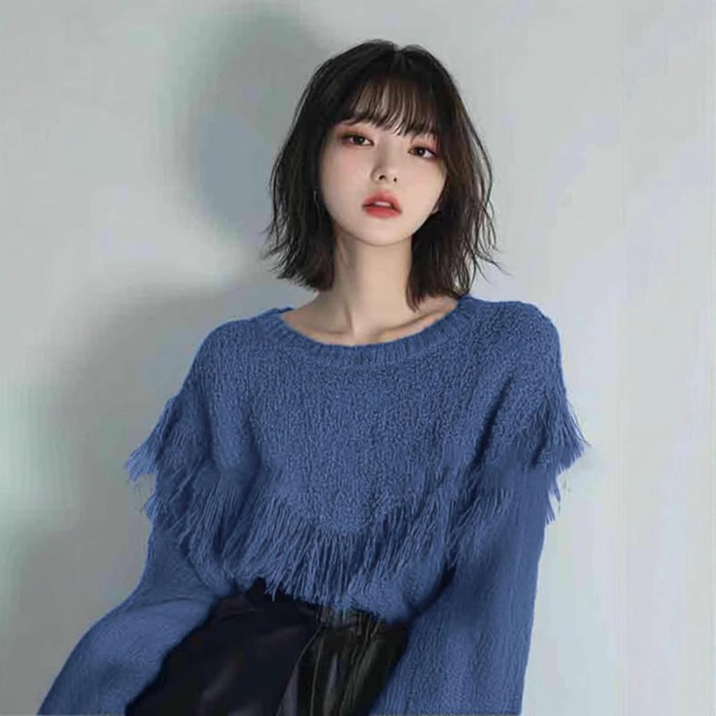 Winter Women's Design Niche Absolutely Beautiful Temperament Round Neck Fringe Knitwear