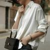 White Women's Retro Hong Kong Style Loose Satin Drape Shirt