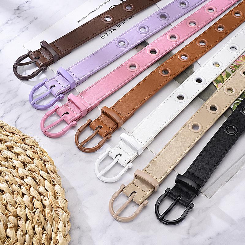 Niche Pin Buckle Color Scheme Corn Buckle Hollow Decoration Women'S Belt Personality Punk Solid Color Belt Women