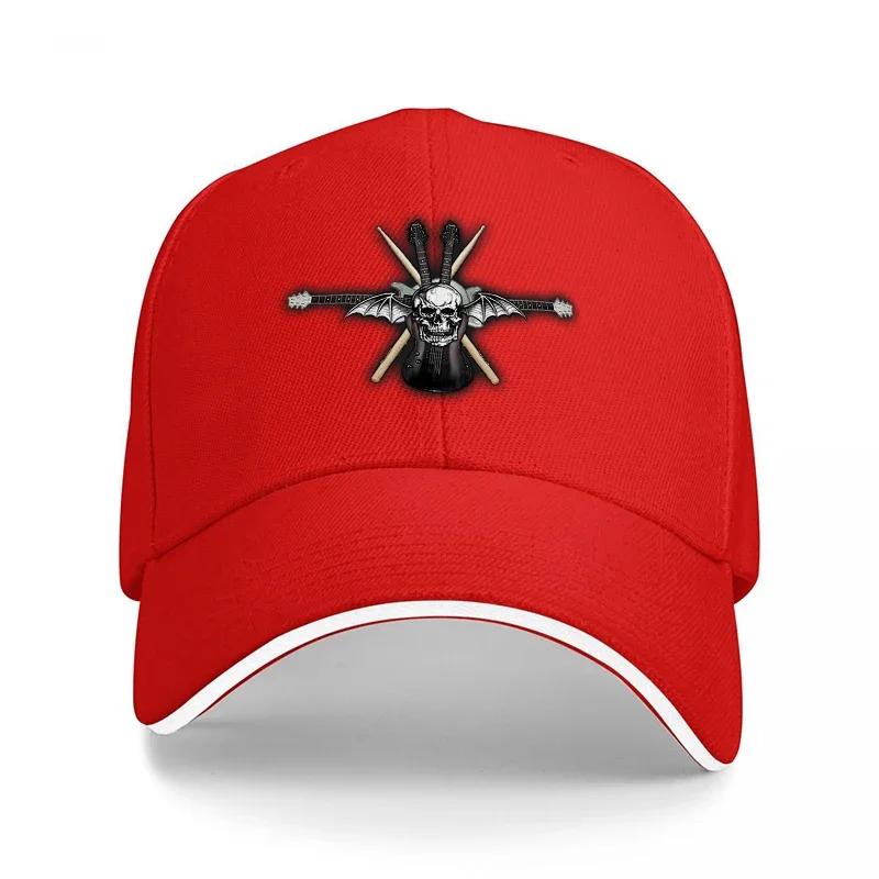 SKULL AND GUITARS CROSSBONES BASEBALL CAP BLACK WITH WHITE TRIM ROCK MUSIC THEME DESIGN FOR Unisex AND Women