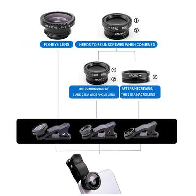3in1 Fisheye Wide Angle Micro Camera Lens for iPhone Xiaomi Redmi 3in1 Zoom Fish Eye Len On Smartphone Lenses with Phone Clip