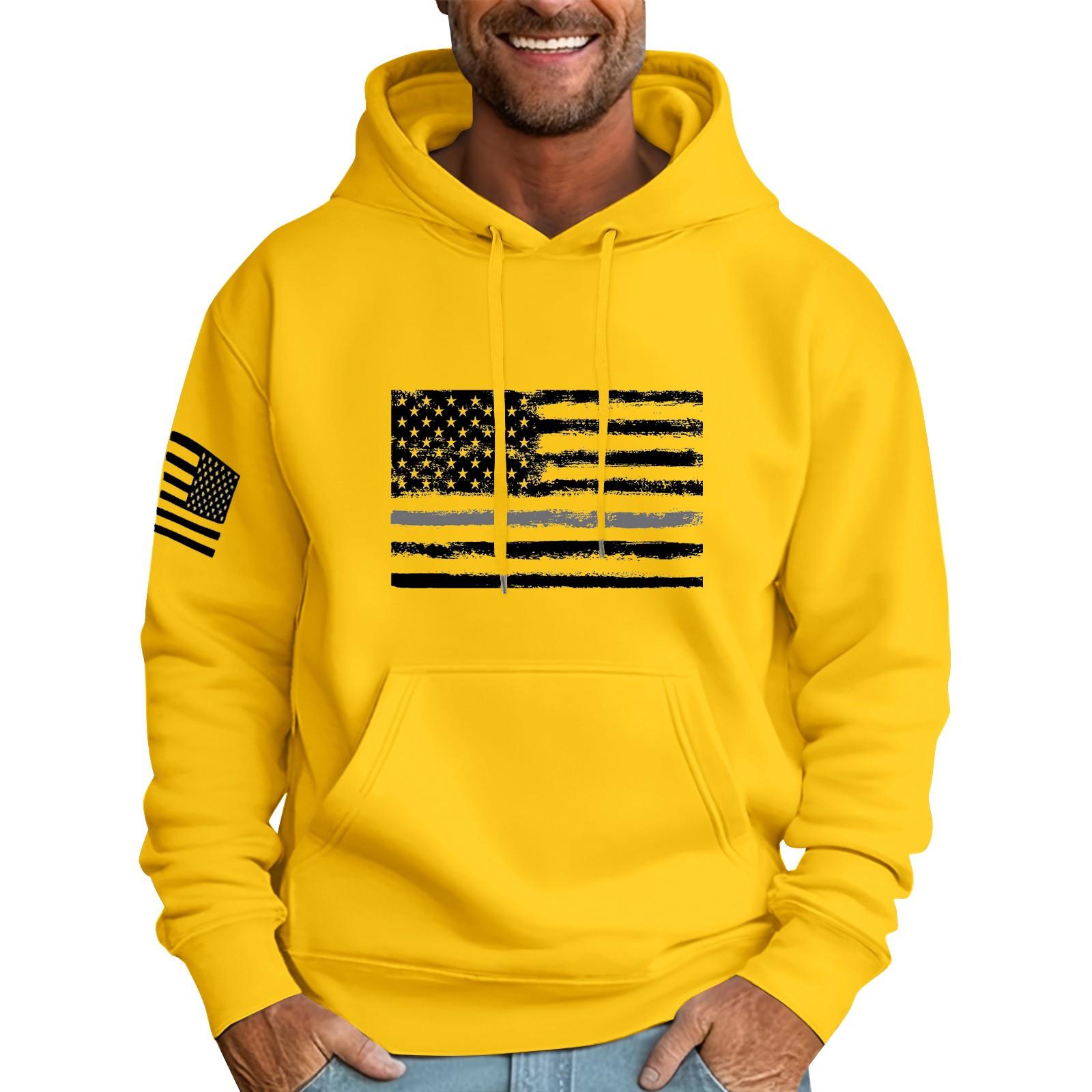 

Мужская свободная толстовка с капюшоном и принтом флага, мужская повседневная модная спортивная толстовка M жёлтый