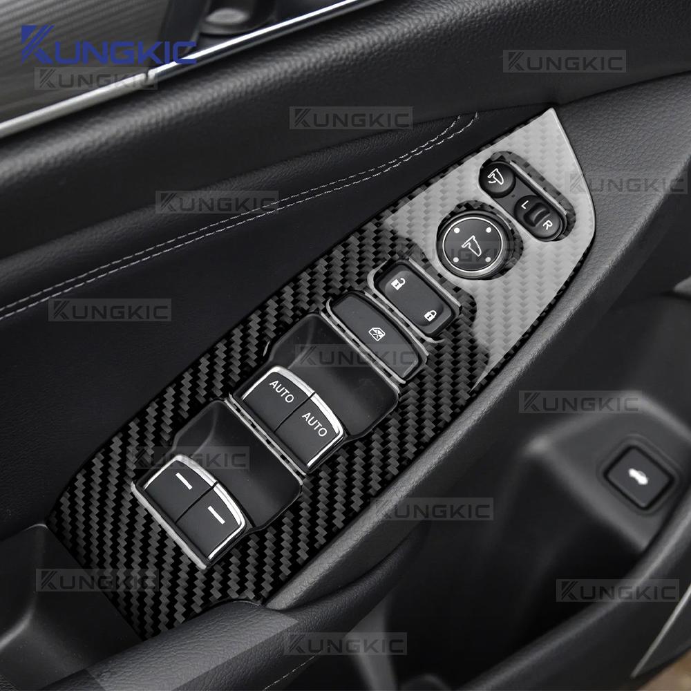 For Honda Accord 2018 2019 2020 2021 2022 Real Soft Carbon Fiber Sticker LHD Car Window Lift Button Panel Interior Accessories