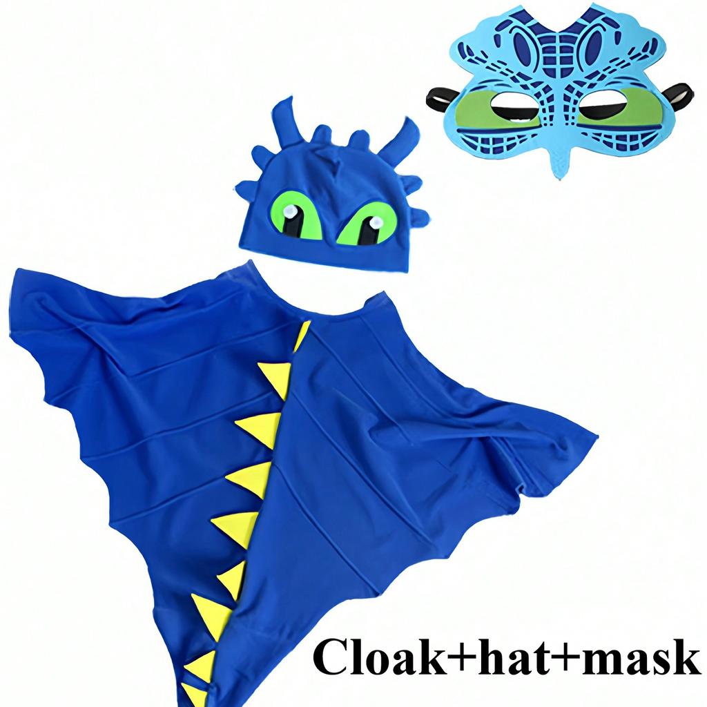Christmas/Halloween Party Costume Cloak, Hat, Mask Dinosaur Element, Children Festival Performance Shawl Outfit, Holiday Party Cosplay Costume