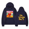 Unisex Black Hoodie Heart Character Tropical Sunset Double Sided Graphic Pullover Sweatshirt Streetwear