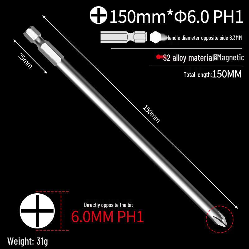Phillips Head Electric Screwdriver Drill with Extended Fine Head, Strong Magnetic Hex Bit, High Hardness