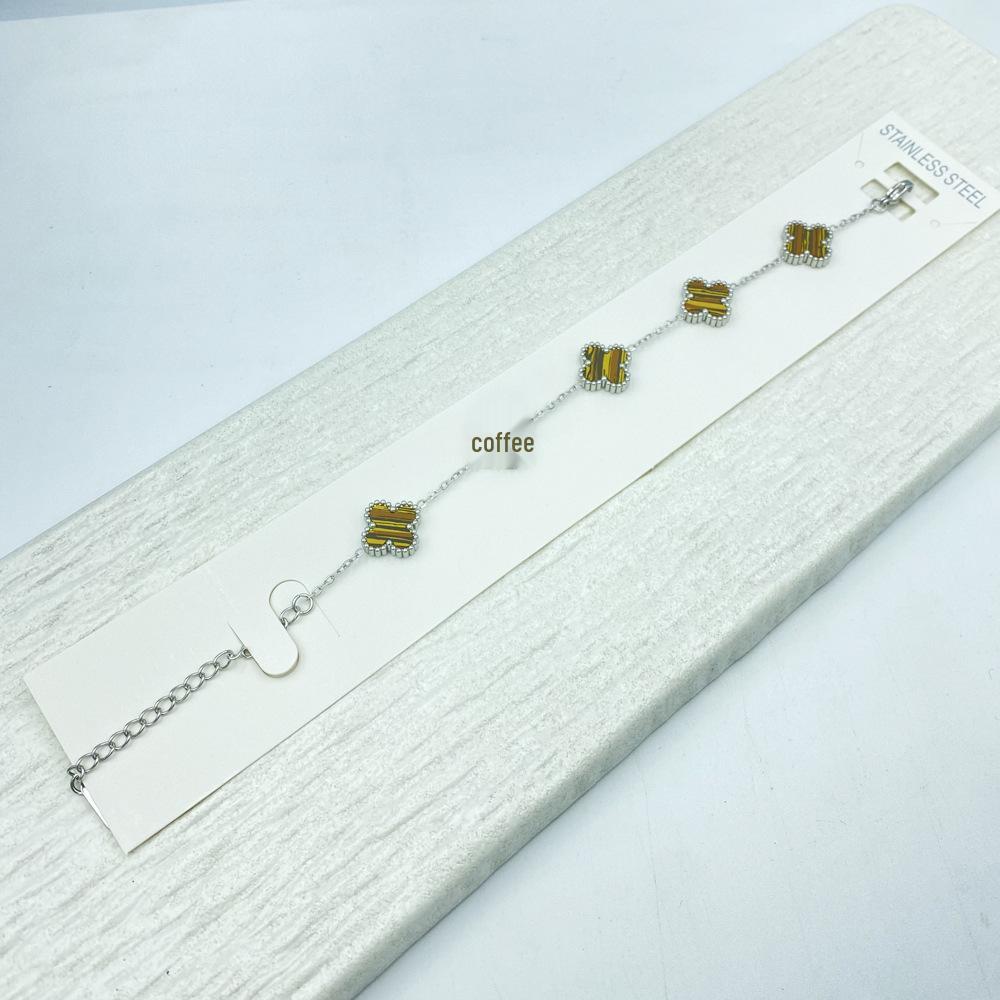 13MM Silbernes vierblättriges Kleeblatt Titanarmband - Doppelseitig, kein Ausbleichen