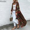 ZANZEA Bohemian Print Holiday Casual Long Sleeve Beach Long Cardigan Cover Up