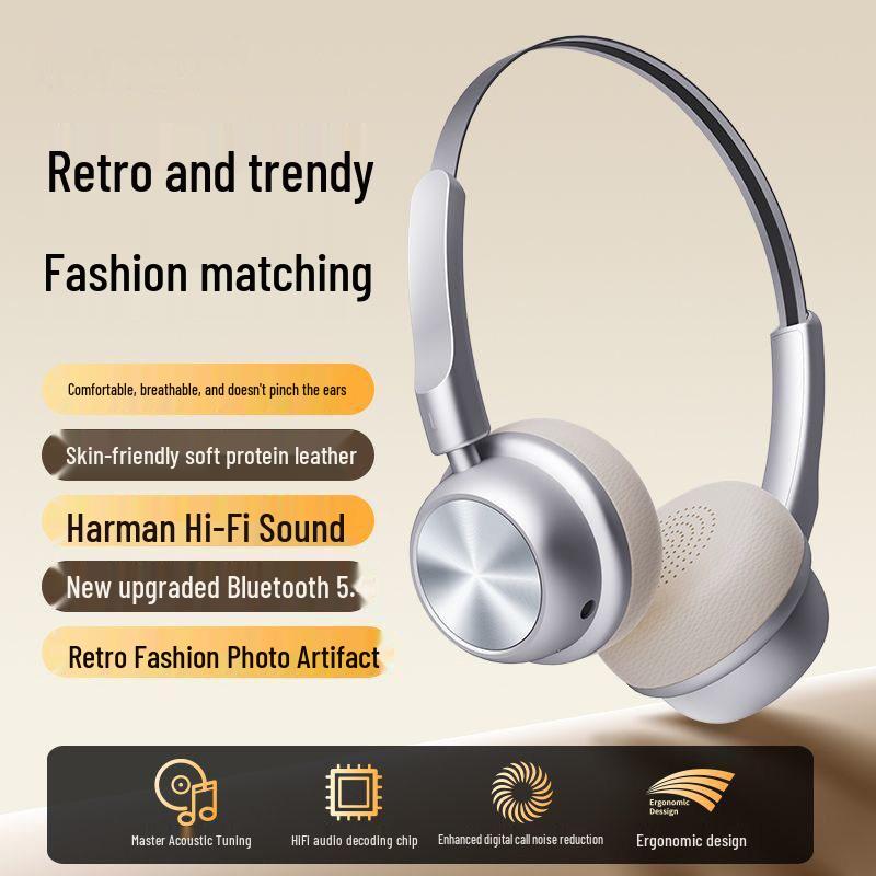 2026 Retro Metal Headband Bluetooth Headphones - Long Battery Life