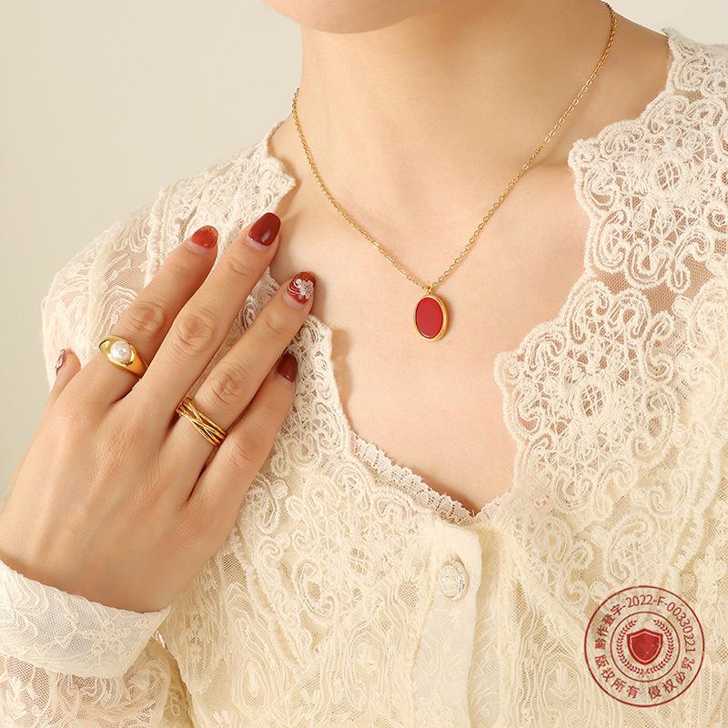 Collana Pendente Ovale in Acrilico Elegante Retrò Francese - Gioielli di Nicchia Resistenti allo Sbiadimento