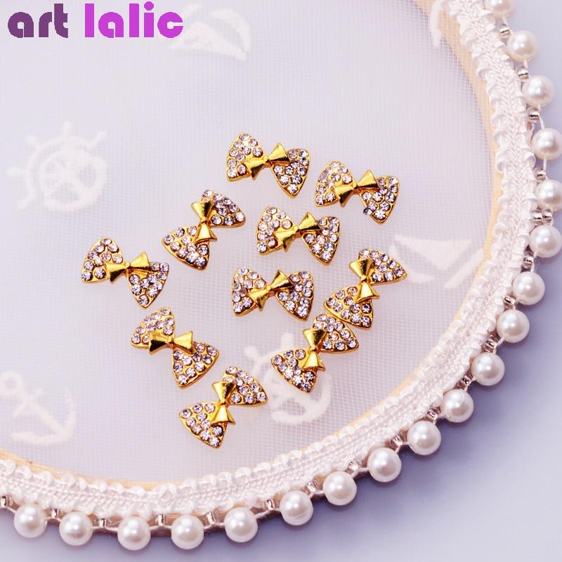 10 Pcs/ Set New Cute Bow Tie 3D Nail Art Decorations Alloy Nail Charms Crystal Nails Rhinestones Manicure Tools TN339