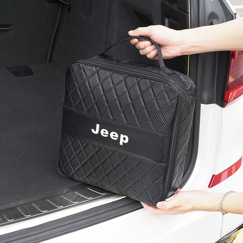 Car Storage Box Charging Gun Leather Bag Accessories For Jeep Grand Cherokee Wrangler JK Gladiator Compass Renegade Wagoneer AMU1