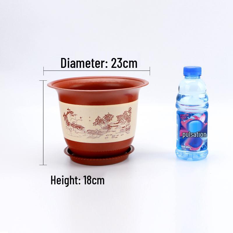 Vaso Fioriera Grande Resistente in Resina con Sottovaso - Aspetto Ceramica Fatto a Mano per Balcone o Scrivania