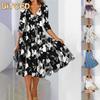 Modische Sommer Frühling 1/2 Ärmel V-Ausschnitt Freizeitkleider