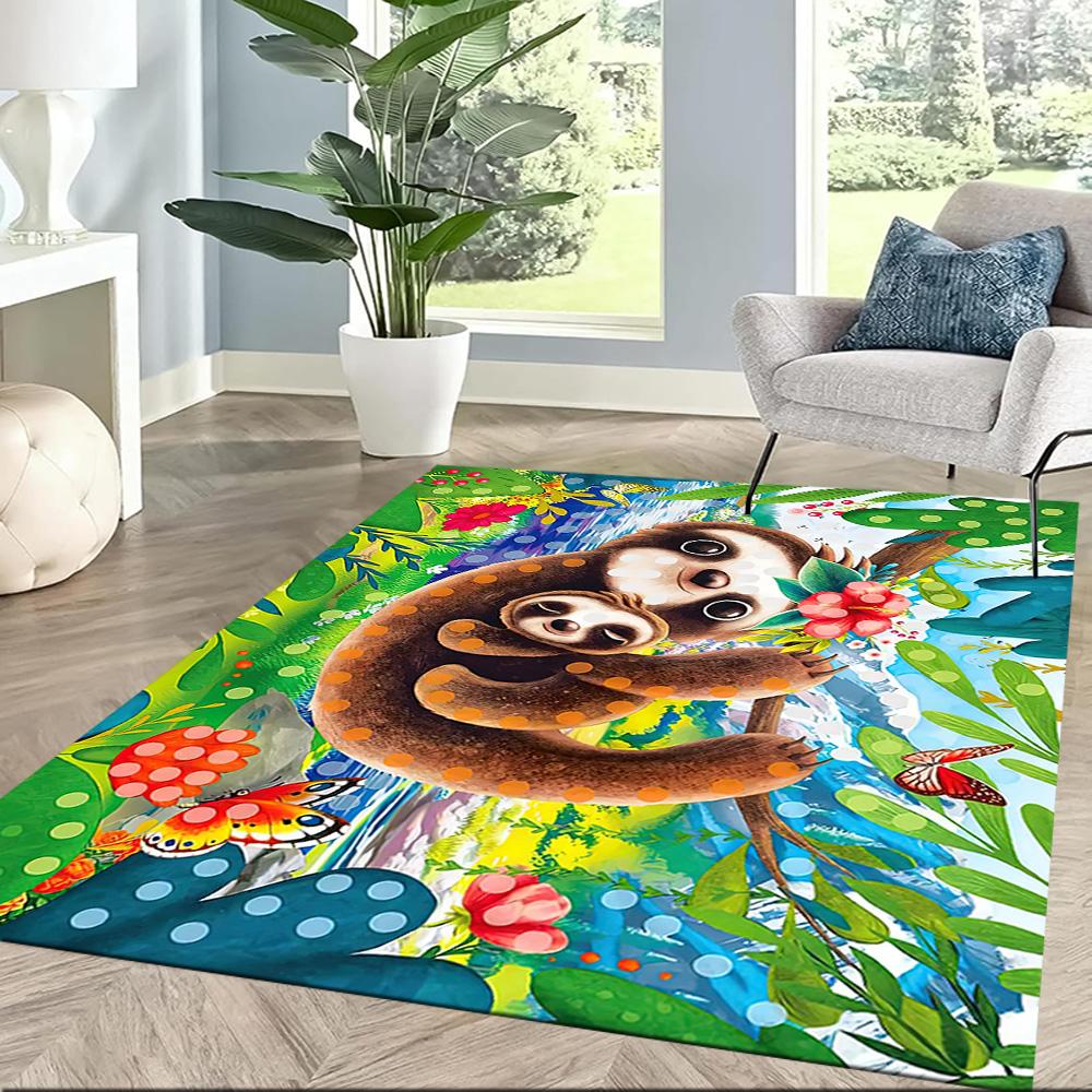 Sloth In The Jungle Square Rugs Are a Great Choice for Living Rooms, Bedrooms, Home Décor, and As Gifts.