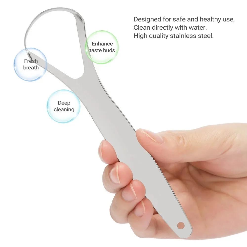 1Pc Stainless Steel Tongue Scraper Cleaner for Fresh Breath Oral Hygiene Coated Tongue Toothbrush Care Tool
