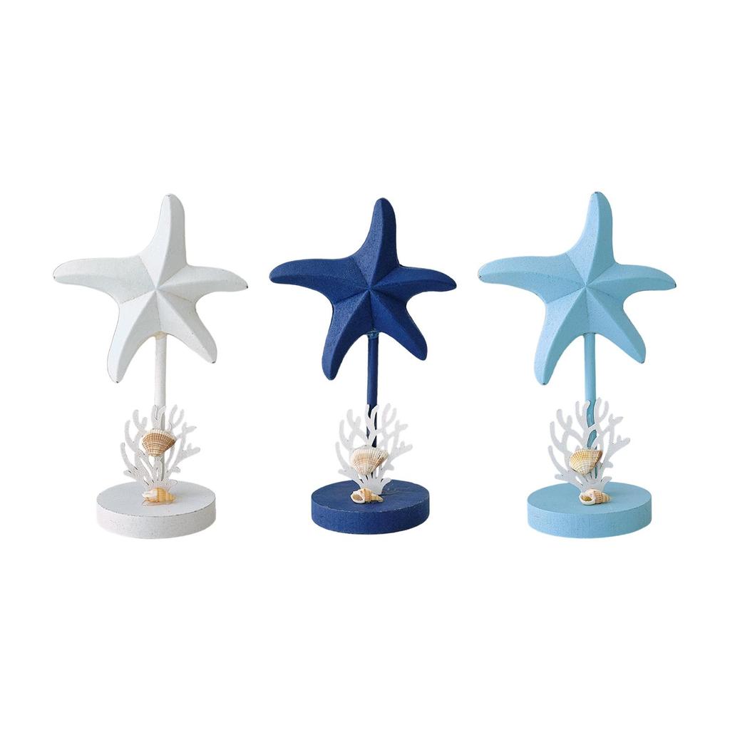 Starfish Figurine Collection Nautical Rustic, Desktop Ornament, Decorative Statue, Wood Sculpture for Bookshelf Entrance Decor