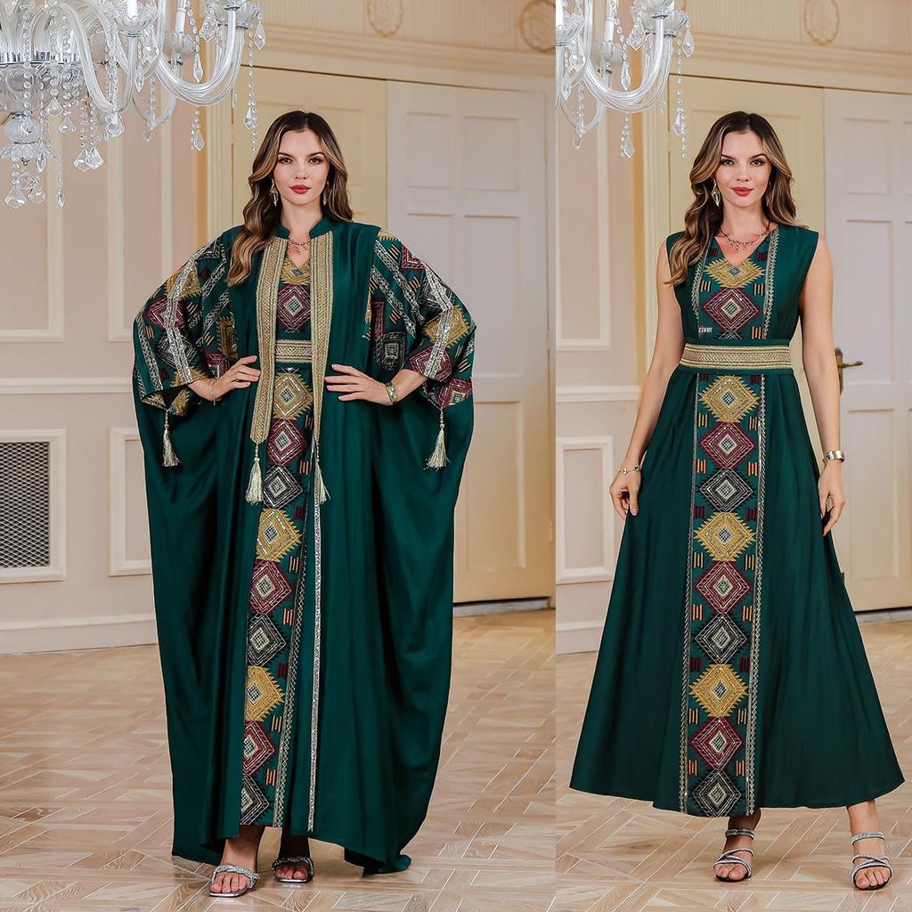 Abaya Brodată de Lux: Rochie de seară din Orientul Mijlociu cu robă lungă și design din două piese