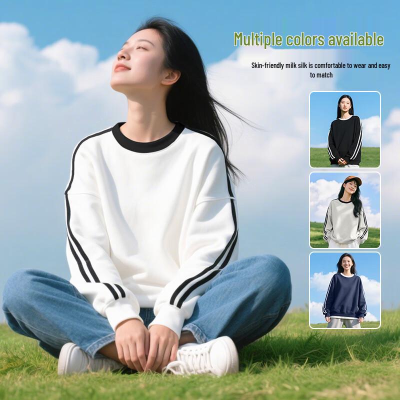 Baleno Women's American Retro Striped Round Neck Sweatshirt