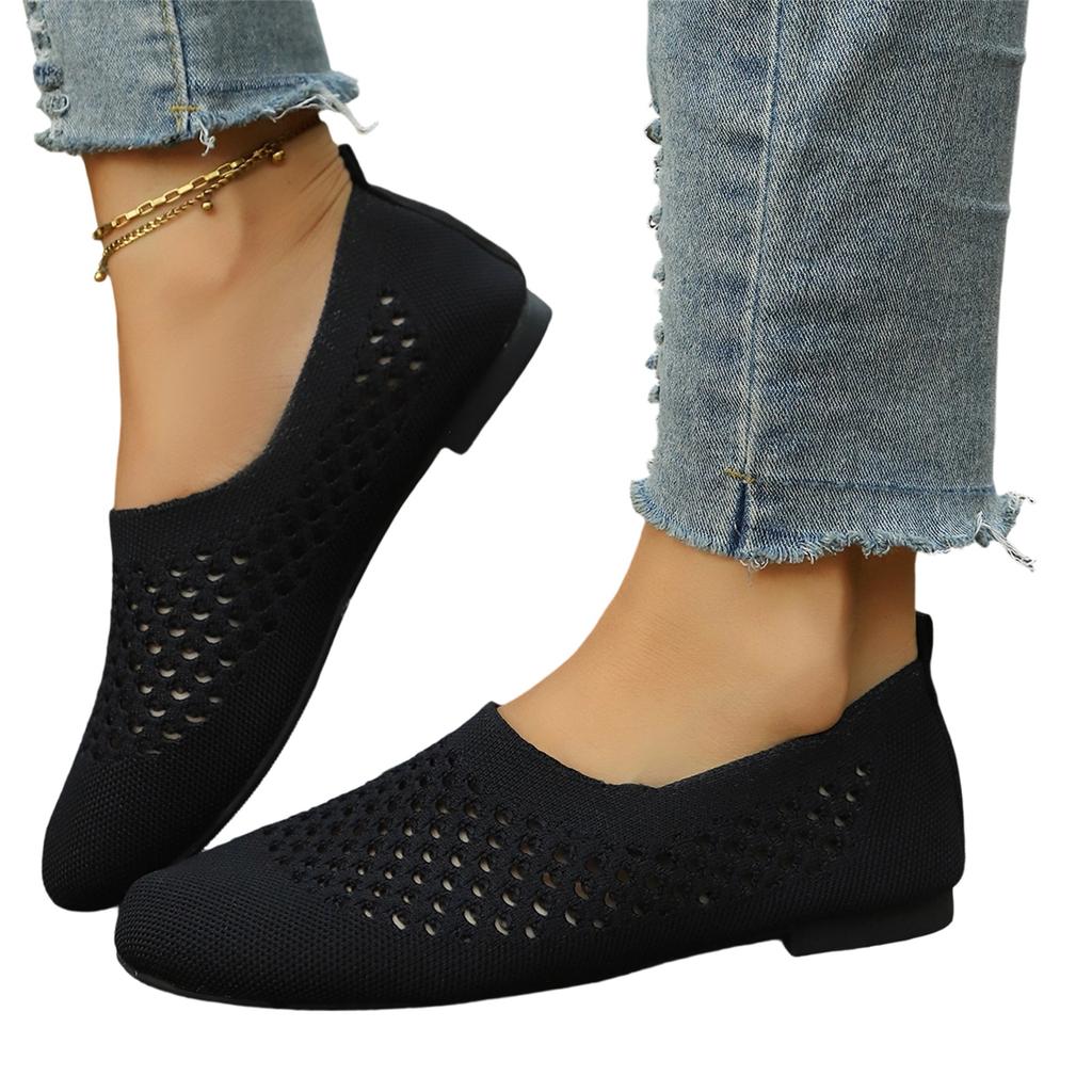 Women's Fashion Plus Size Breathable Mesh Hollow Round Toe Loafers Slip On Casual Flats Lightweight Comfortable Shoes