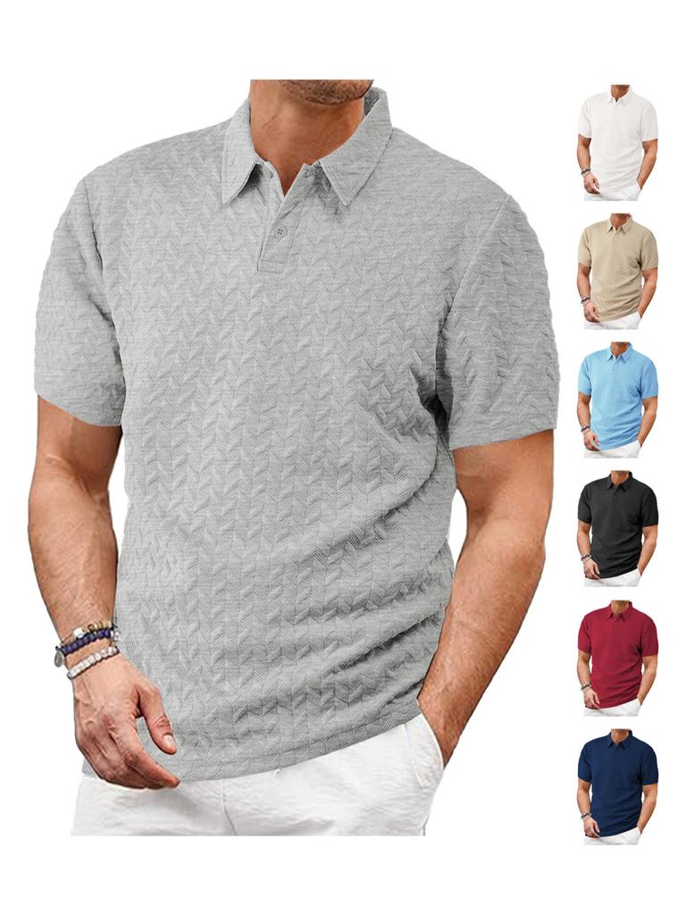 Men's Breathable Sweat Wicking Sweatshirt, Loose and Casual, Solid Color Jacquard Fabric, Men's Short Sleeved Polo Shirt