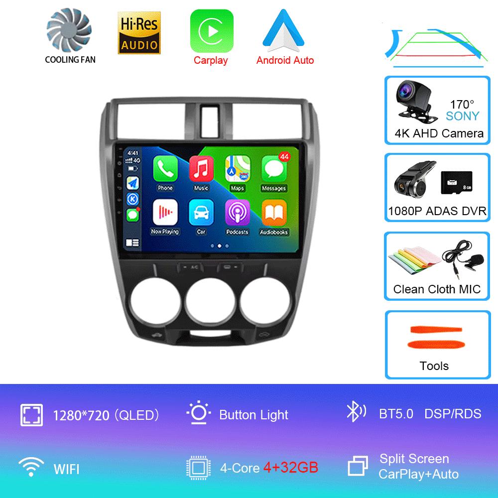 Android 14 Car Radio Carplay Auto GPS For Honda City 2008 2009 2010 - 2014 DSP Multimedia WIFI+4G Head Unit Video Stereo Player