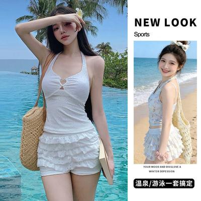 French Retro Pure Desire Split Small Chest To Show Slimming Covering Belly Cute Cake Boxers Island Vacation Hot Swimsuit Women