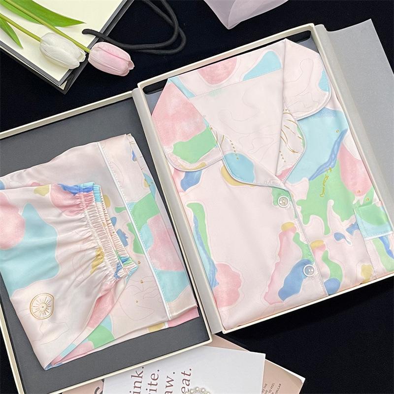 Летний свободный популярный комплект домашней одежды с ярким мультяшным принтом, шорты с коротким рукавом из имитации шелка, прохладные M