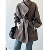 Women Long Sleeve Windbreaker Women Vintage Elegant Trench Coat Office Lady Belt Jacket Loose Waist Stand Collar Fashion Long Coats