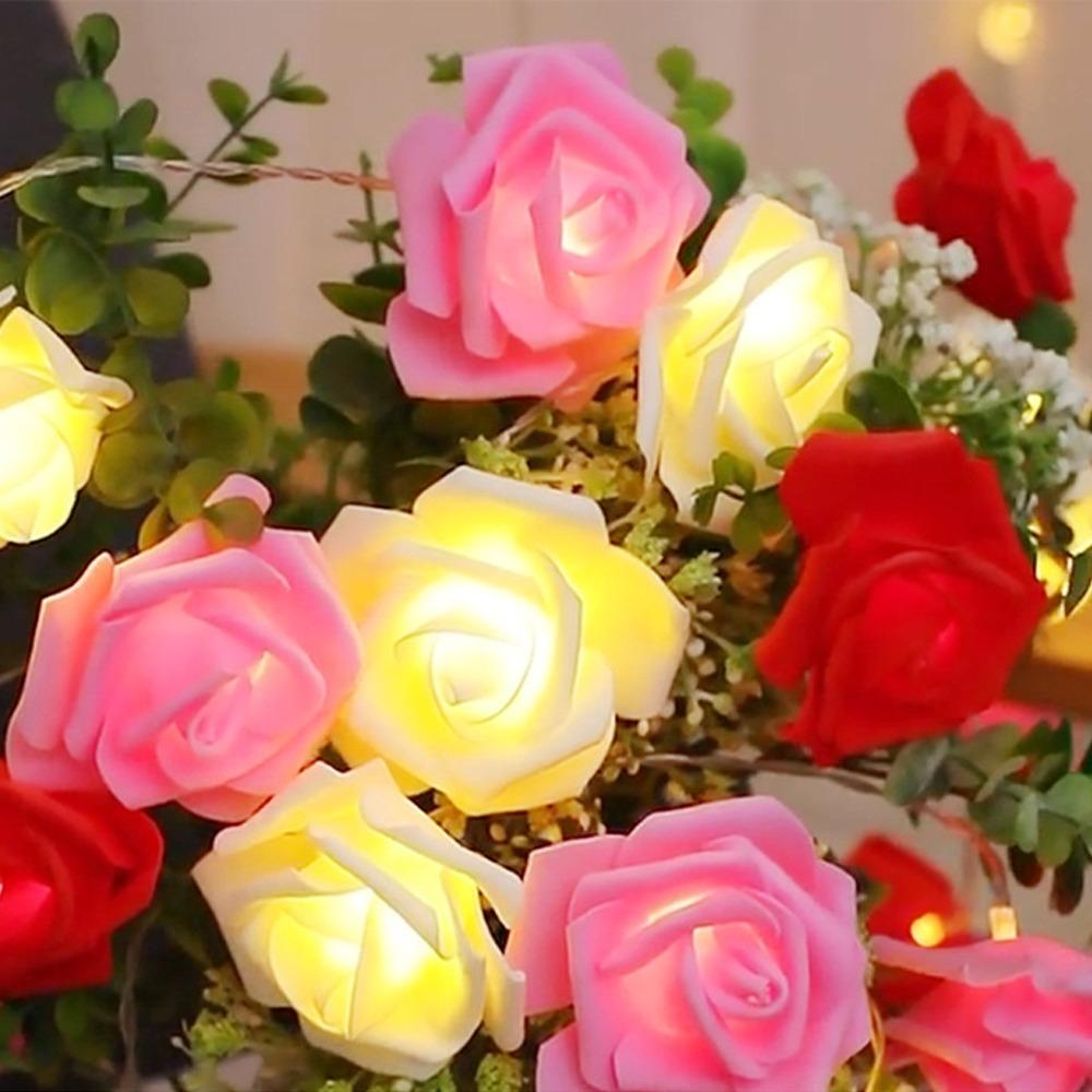 Romantic LED Rose String Lights 1.5/3 M Flower Garland Rose Flower Lights 10/20 LED Warm White Fairy Lights Bedroom Decor