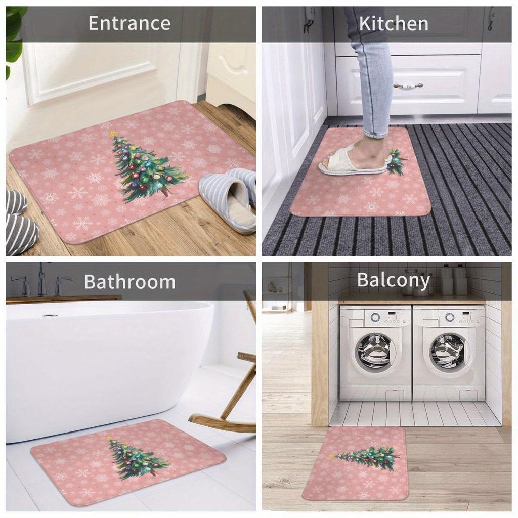 1 Stück Anti-Ermüdungs-Küchenteppiche, weihnachtlicher rosa Baumdruck, wasserdichte, rutschfeste, dick gepolsterte Küchenmatte, strapazierfähige, bequeme Stehmatte für die Küche