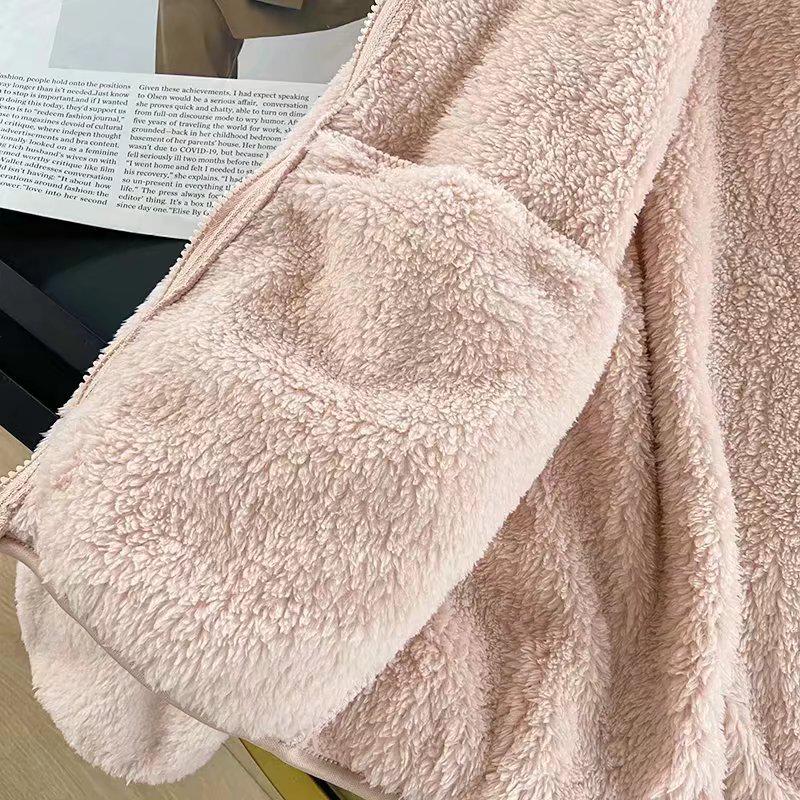 Women's Coral Fleece Stand-Up Collar Jacket - Warm, Loose, Plus Size Cardigan for Autumn & Winter