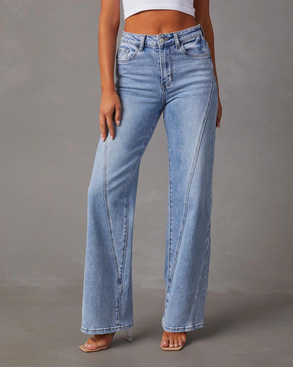 European Style 2025 Women s Loose Patchwork Wide-Leg Jeans S