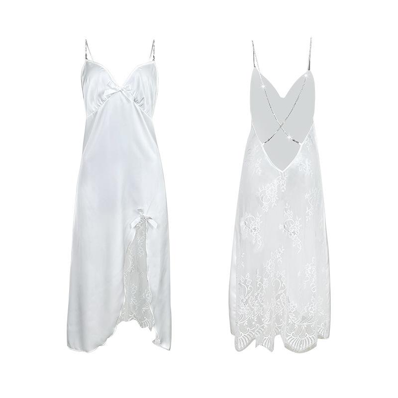 Reines Verlangen Spitze Nachthemd Hoher Schlitz Sexy Cami Mädchen Loungewear 825 Verführerische Verspielte Nachtwäsche mit Weichen Wimpernspitzen-Details