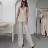 2 Pezzi/Set Completo Donna Gilet Pantaloni Scollo a V Bottoni Senza Maniche Gamba Larga