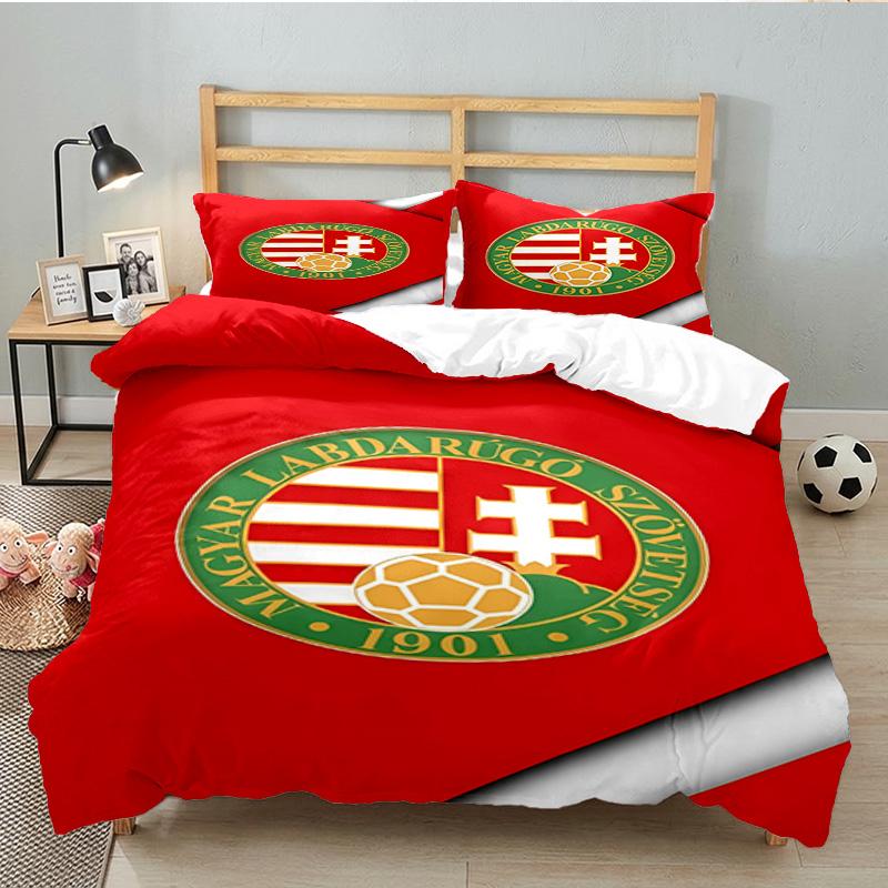 Hungarian Football Emblem 3PCS Bedding set,Ideal for 1pc Duvet Cover And 2pcs Pillowcases Perfect for Fan gift,Ideal for Bedroom, Dormitory