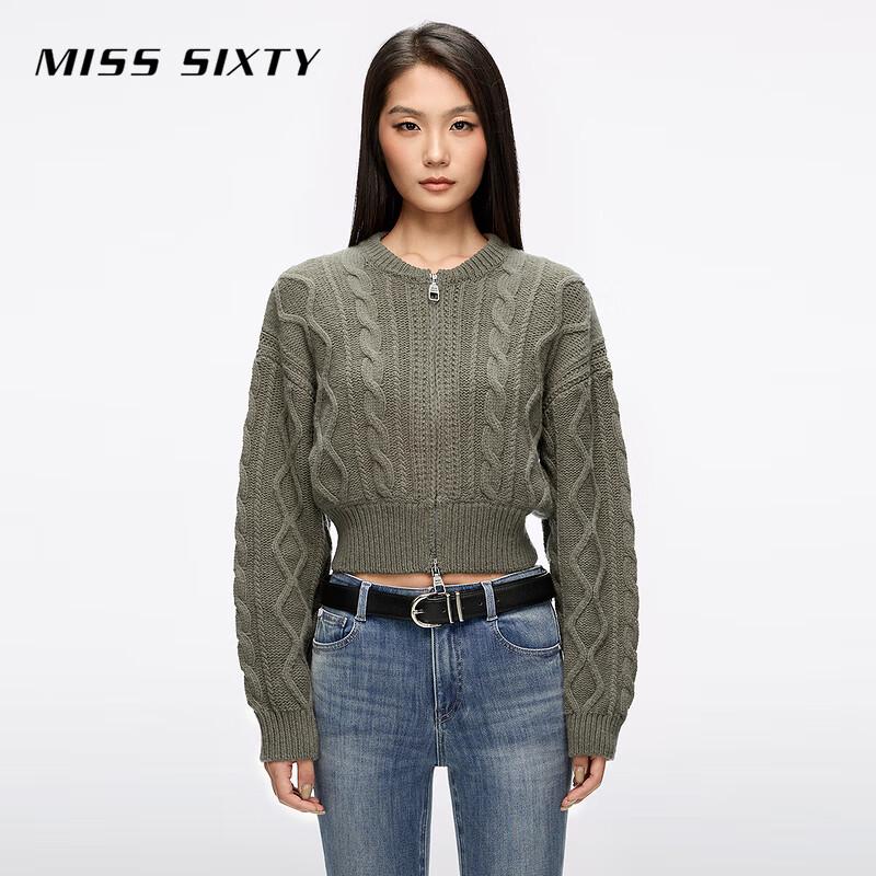 

MISS SIXTY Women s Wool Cable Knit Zipper Cardigan M