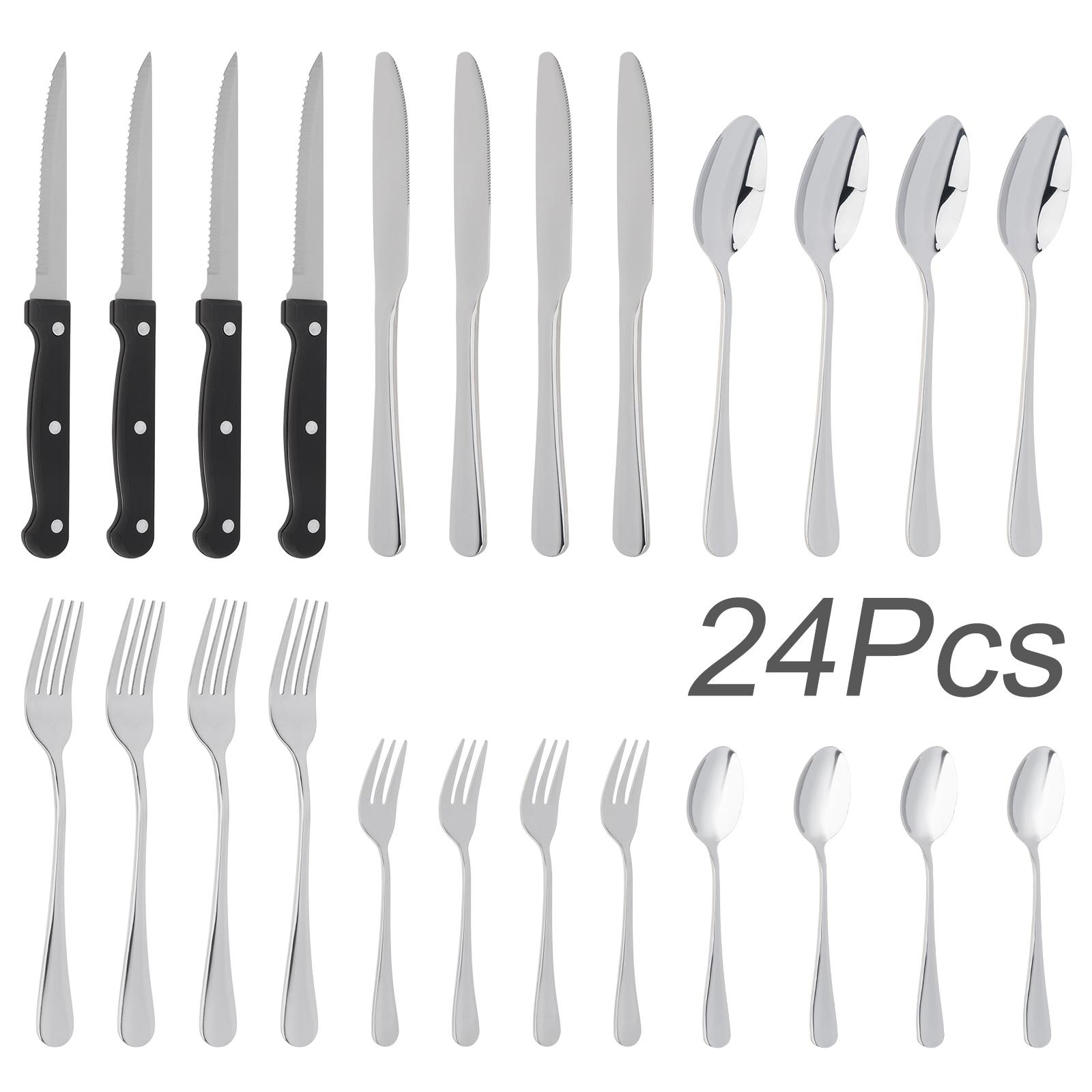

24pcs Stainless Steel Tableware Set Food Grade Tableware Fork and Spoon Set Mirror Finished Utensil Sets серебряный