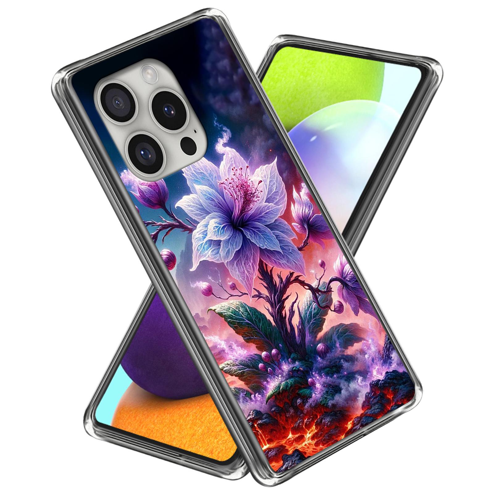 

For iPhone 16 Pro Case Pattern Printed Shockproof TPU Phone Cover Purple Flower